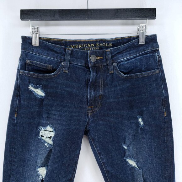 American Eagle Slim Straight Mens Size 28x30 Dark Wash Destroyed Extreme Flex - Picture 3 of 7